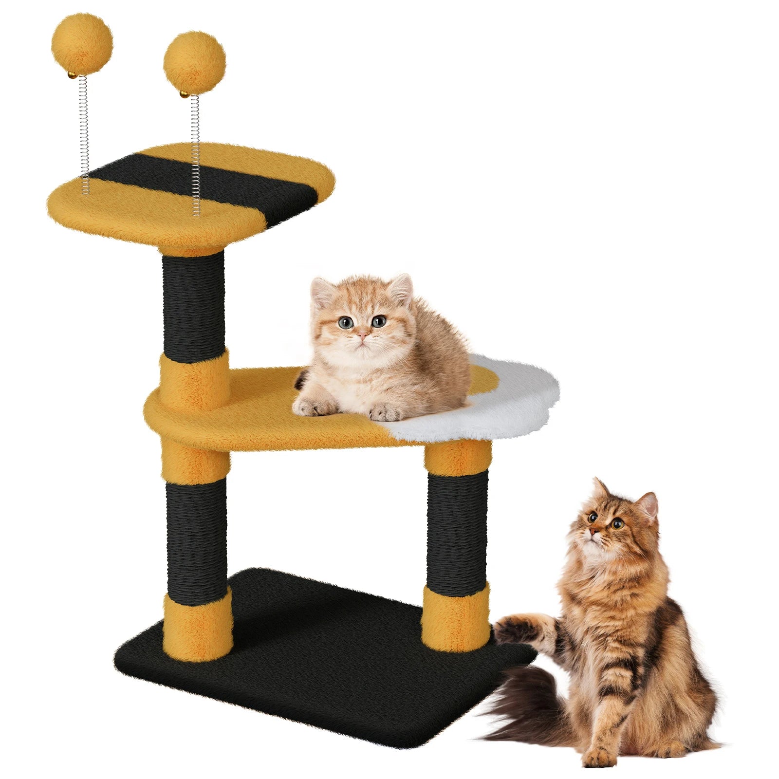 Dogat Cat Tree Bee Hive 79cm Cat Tower Scratching Post Plush Perch Removable Cushions Dangling Toy