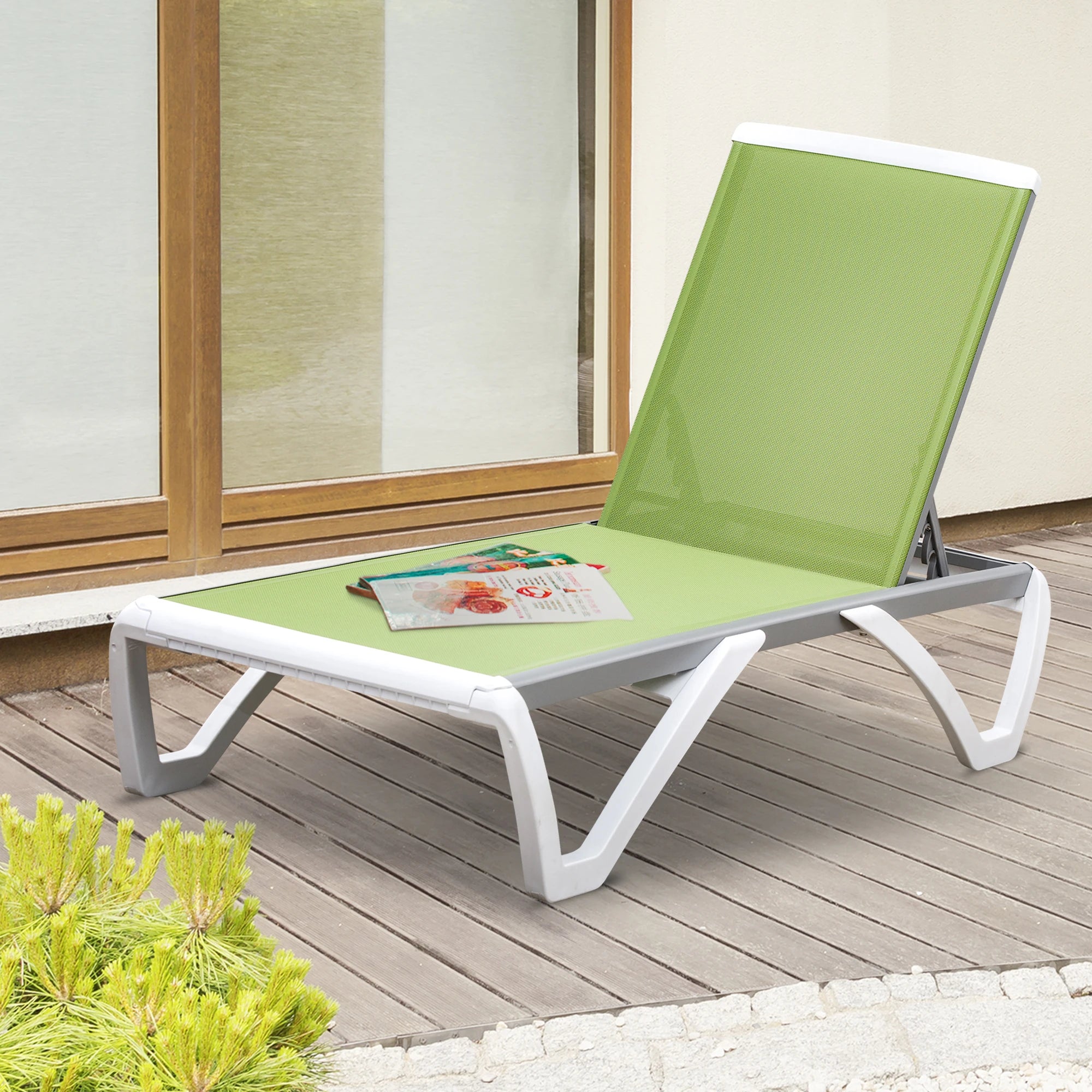 Aluminium Garden Sun Lounger with 5-Position Adjustable Back, Breathable Texteline Seat and Wheels