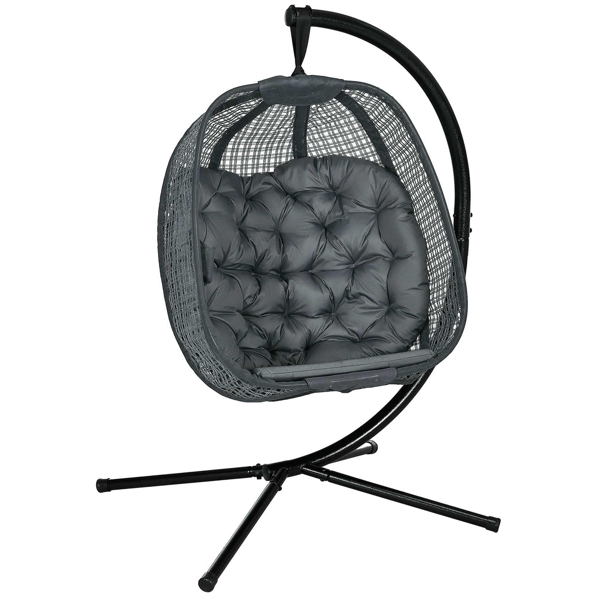 Hanging Egg Chair with Thick Cushion, Cup Holder, Foldable Basket and Breathable Mesh for Indoor and Outdoor Use