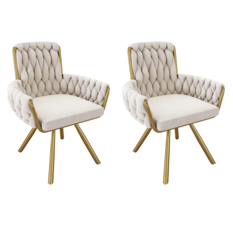Beige Velvet Swivel Dining Chair with Armrests and Metal Legs | Set of 2 4 or 6 Luxury Leisure Chairs