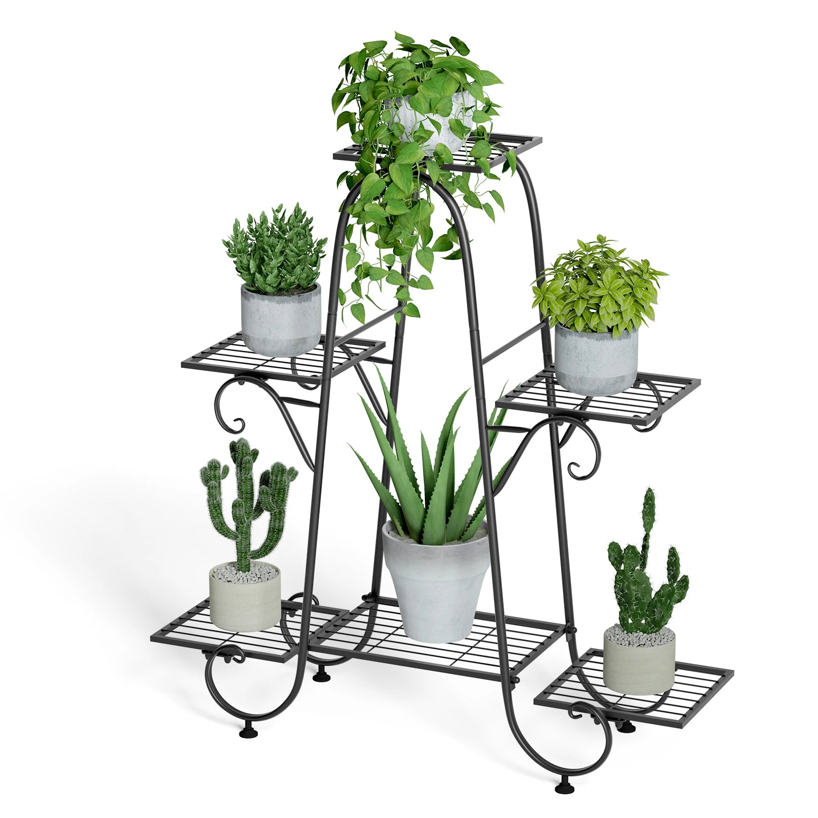 6 Tier Metal Plant Stand 78.6x24.5x74.3cm Anti-Rust Black 10kg per Tier for Garden Patio Balcony Indoor Outdoor