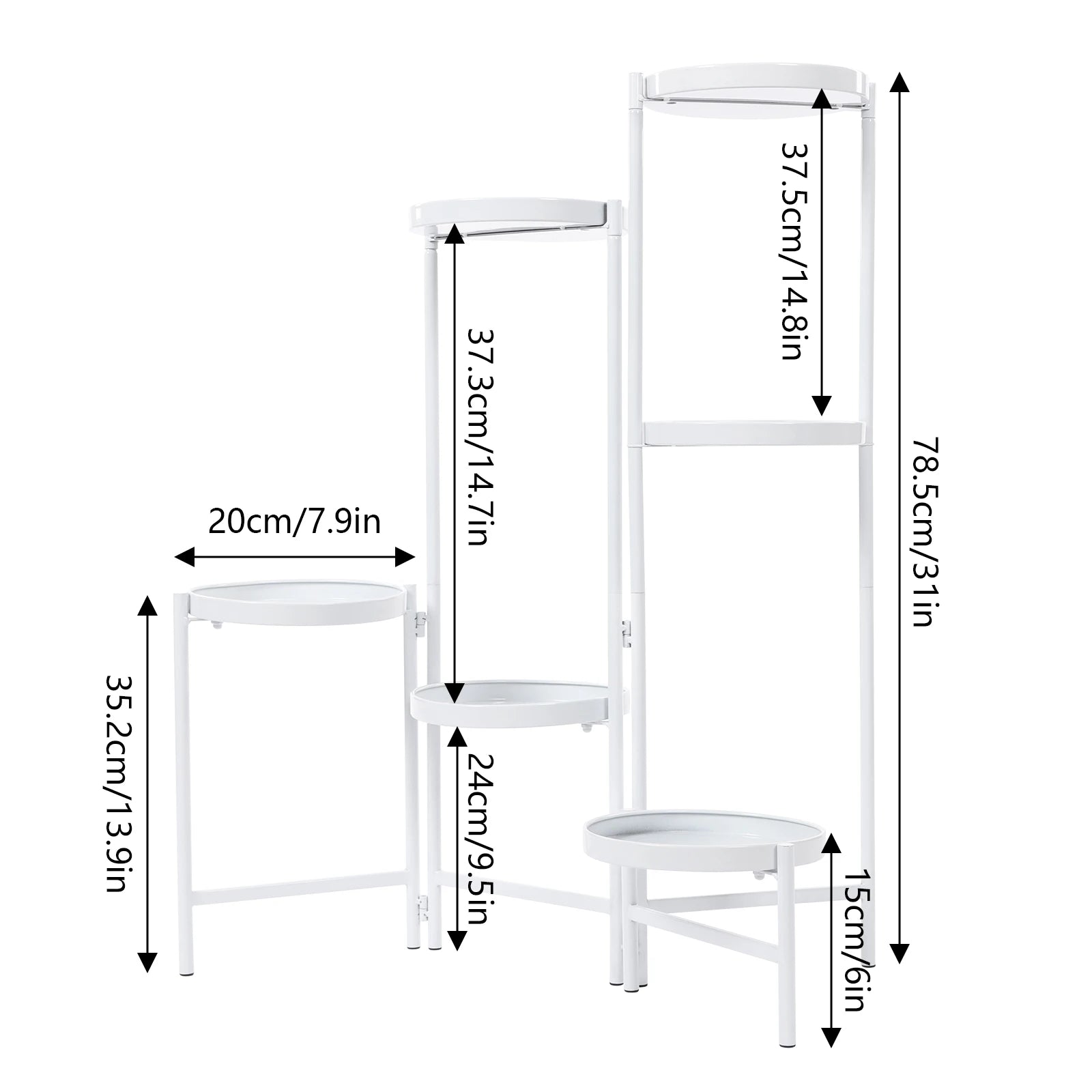 6 Tier Foldable Plant Stand Iron White 5kg per Tray Adjustable Angles for Indoor Outdoor Home Garden