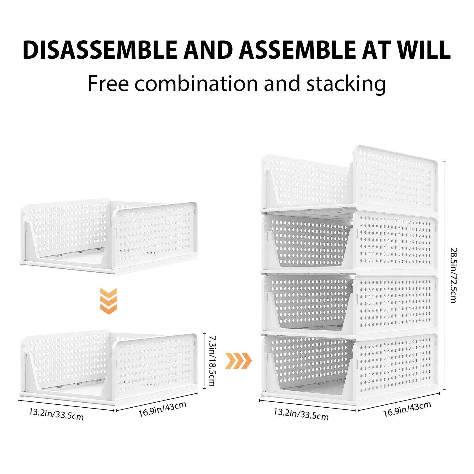 4 Pack Stackable Storage Drawers Foldable Large Capacity Closet Organiser Plastic Storage Bins