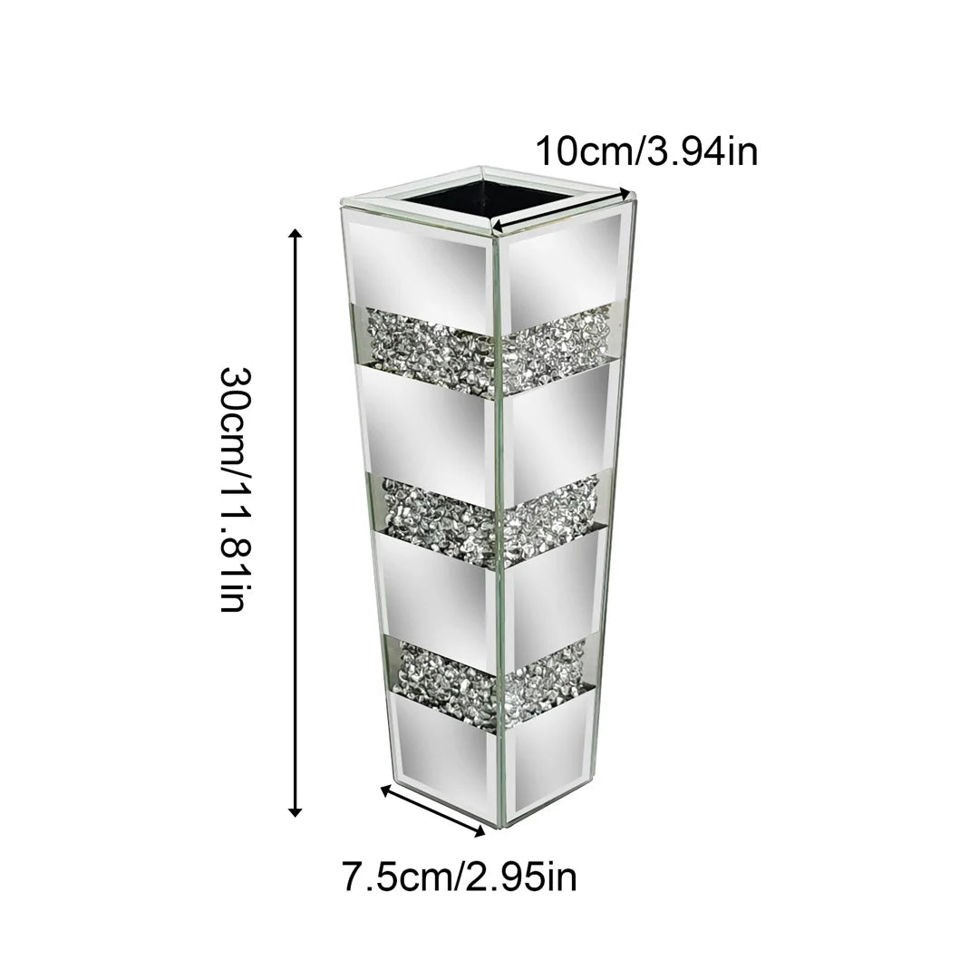 Modern Floor Standing Crystal Vase Mirrored Silver Flower Vase Decorative Tall Vase