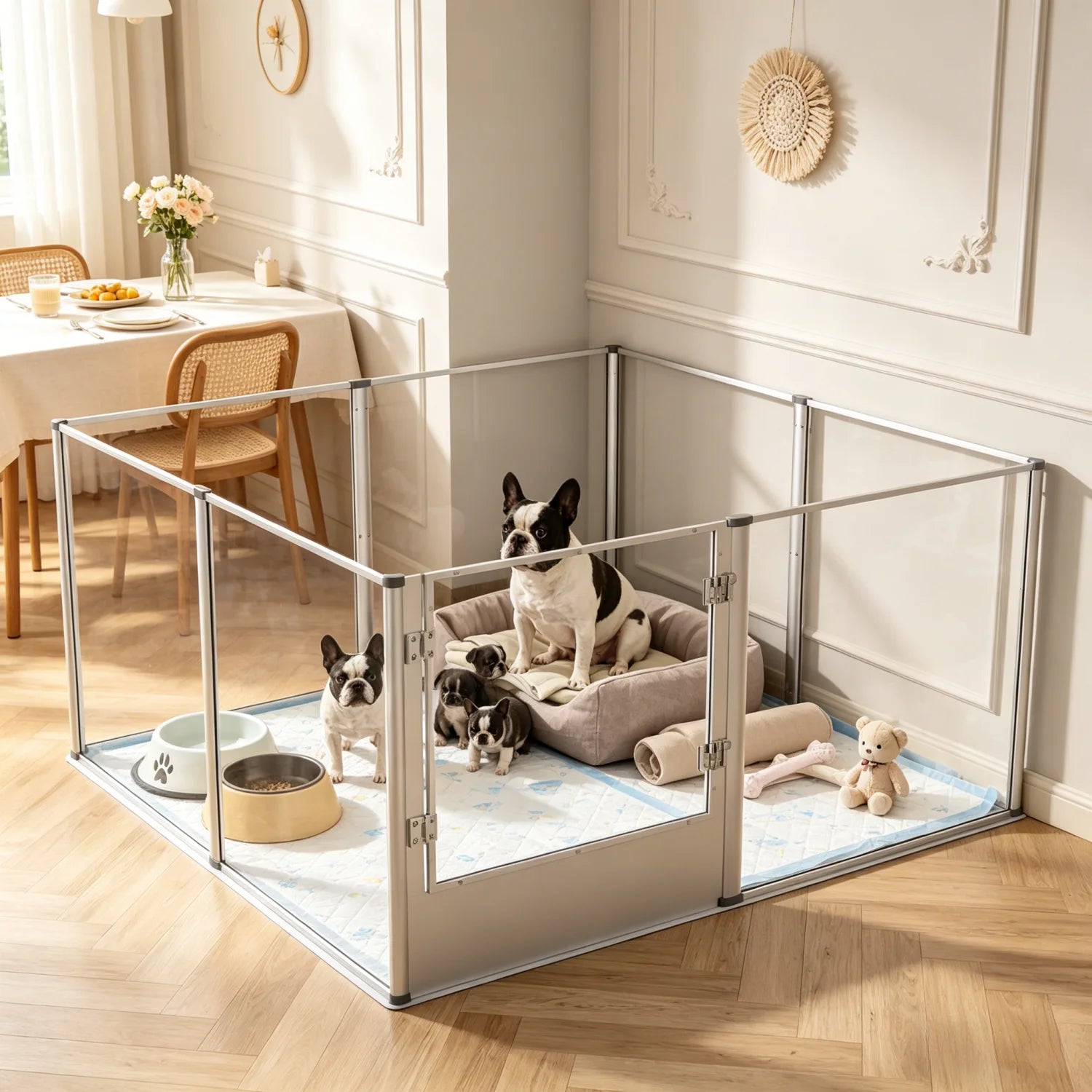 BINGOPAW 8 Panel Acrylic Dog Playpen Fence 120x120x61cm Whelping Pen Cage with Waterproof Pad