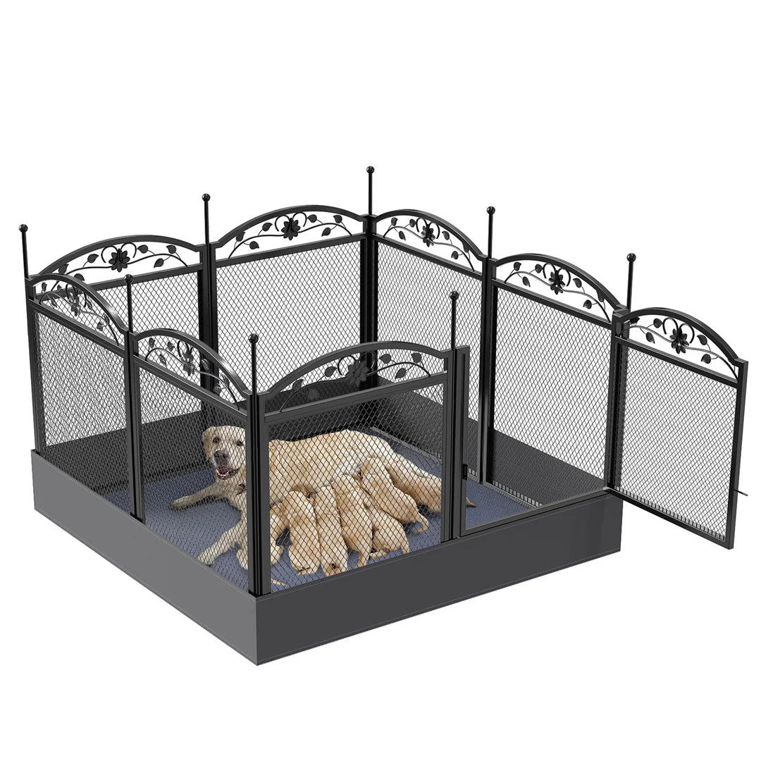 BINGOPAW 8 Panel Heavy Duty Metal Dog Playpen 126x126x88cm Whelping Fence with Waterproof Floor Pad