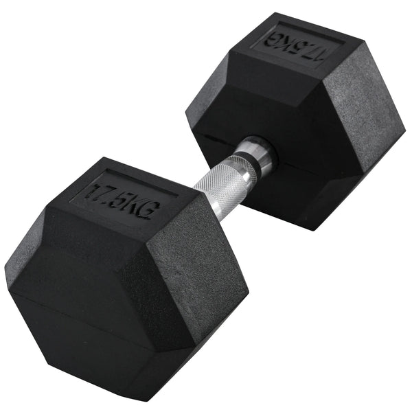 17.5kg Single Rubber Hex Dumbbell, Portable Hand Weight for Home Gym