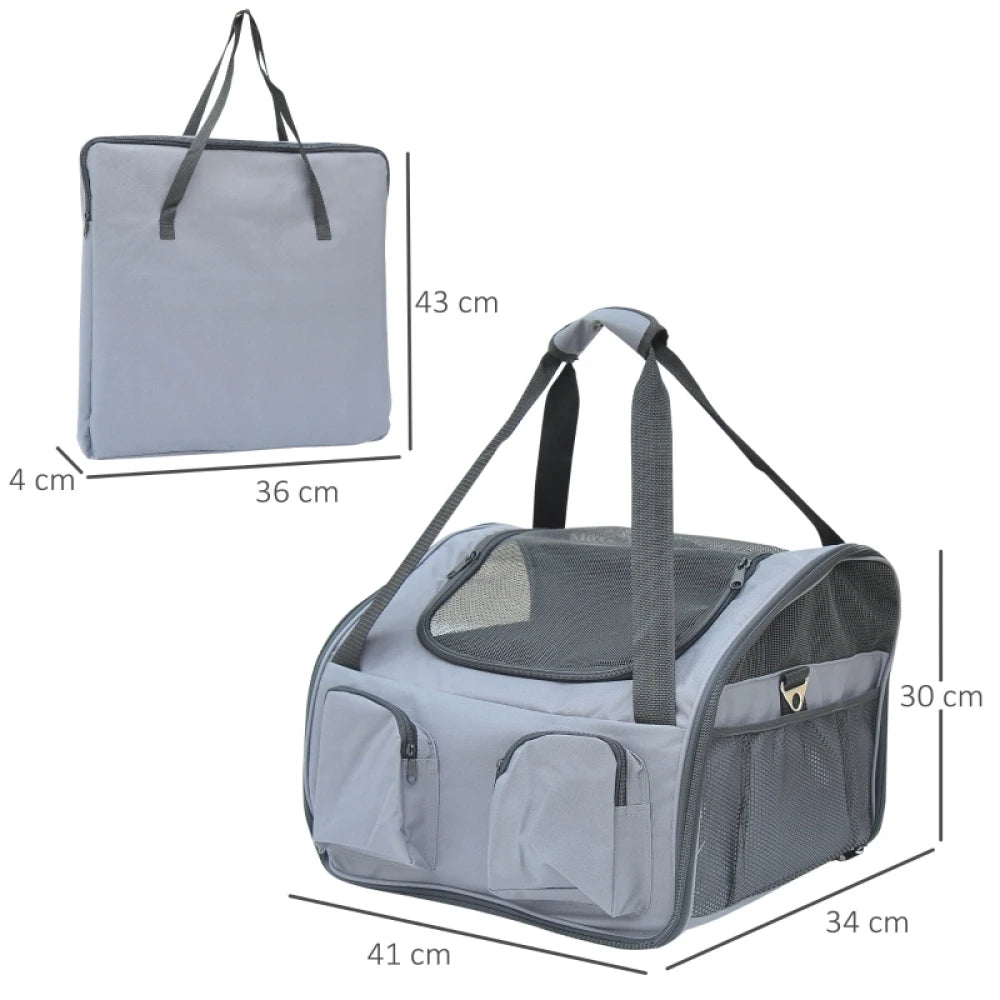 Pet Carrier Folding Bag 41x34x30cm Car Seat Cat Dog Puppy Kennel Portable Travel Cage Grey