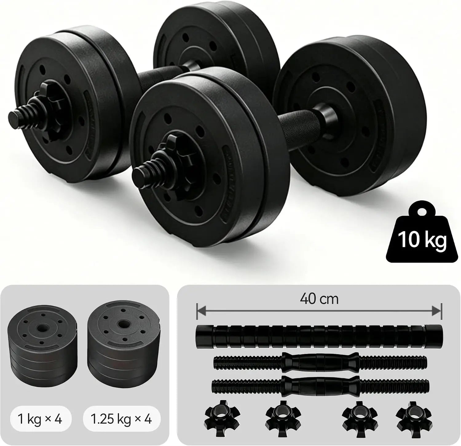 Mcc Direct 2-in-1 Adjustable Dumbbell Barbell Set 10-30kg Connecting Rod for Full Body Strength Training