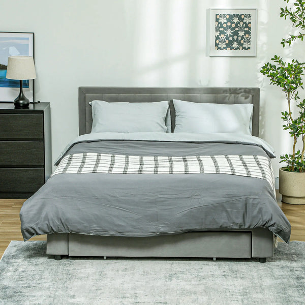 King Size Ottoman Bed Frame with Hydraulic Lift Storage 157.5x203.5cm Front Drawer Adjustable Velvet Headboard