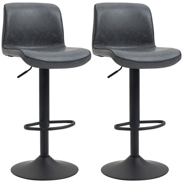 Retro Barstools Set of 2, PU Leather Adjustable Height Swivel Bar Chairs