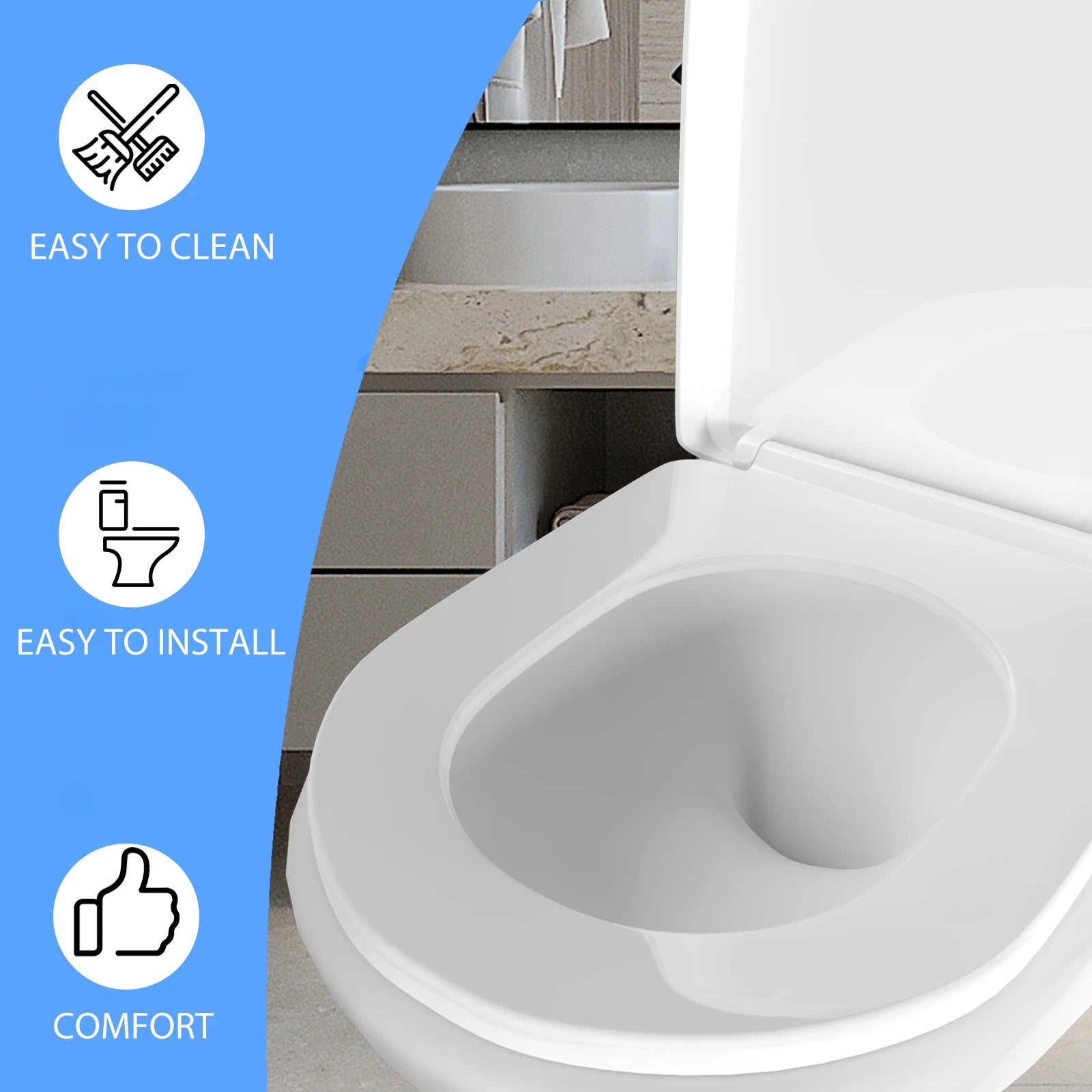 White D-Shape Soft Close Toilet Seat with Quick Release | Anti-Bacterial Duroplast Seat with 360° Adjustable Hinge
