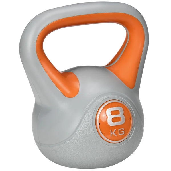 8kg Kettlebell with PU Cover Wide Grip and Flat Base 20x14x24cm Home Gym Strength Training Orange and Grey