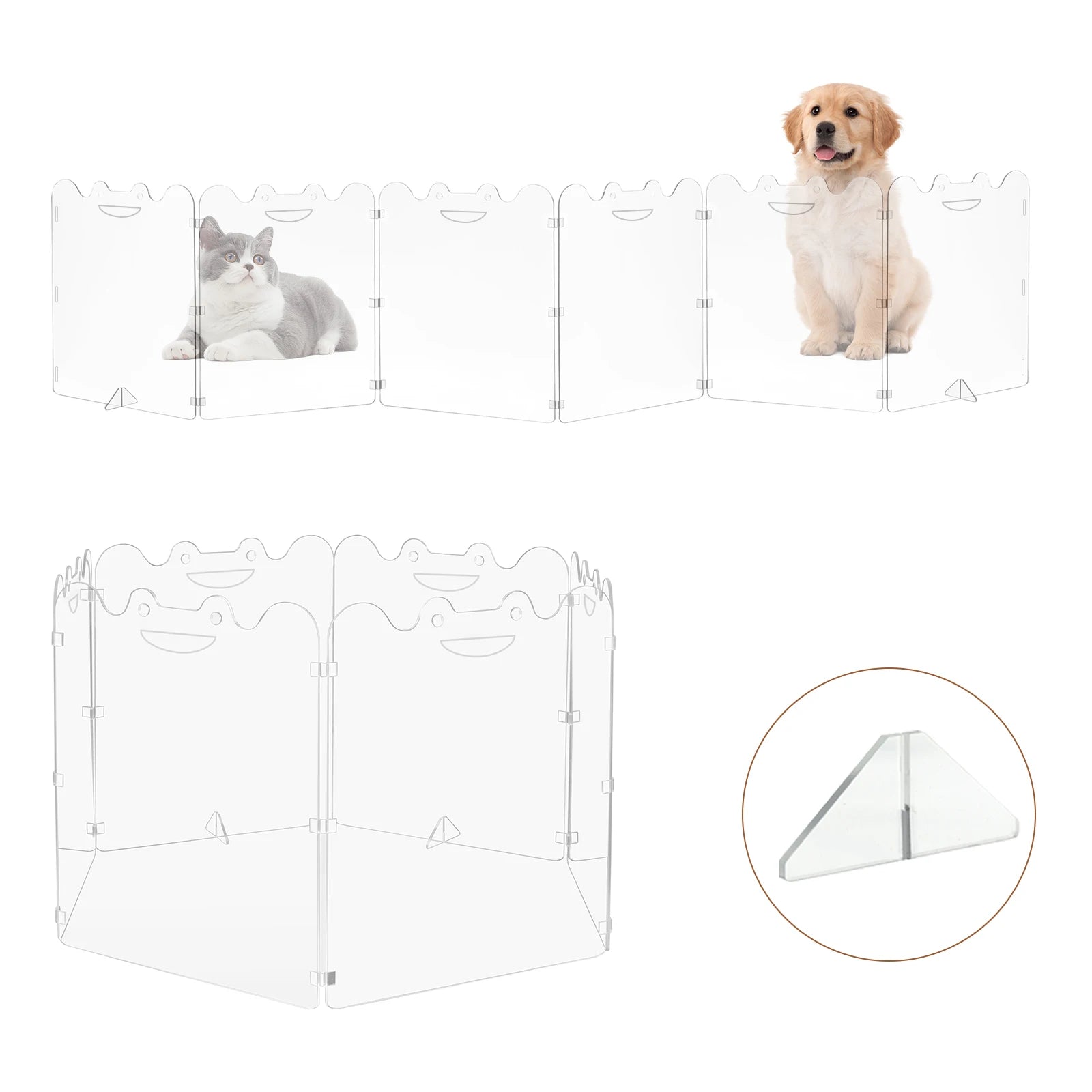 Clear Acrylic Dog Gate 4 or 6 Panel Folding Transparent Barrier with Handles for Small Dogs Indoor Stairs