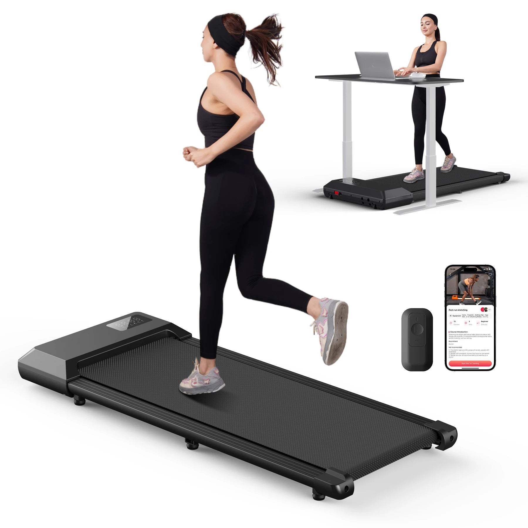 2.5HP Walking Pad Treadmill 300lbs Capacity LCD Display Bluetooth App Connected for Home Fitness