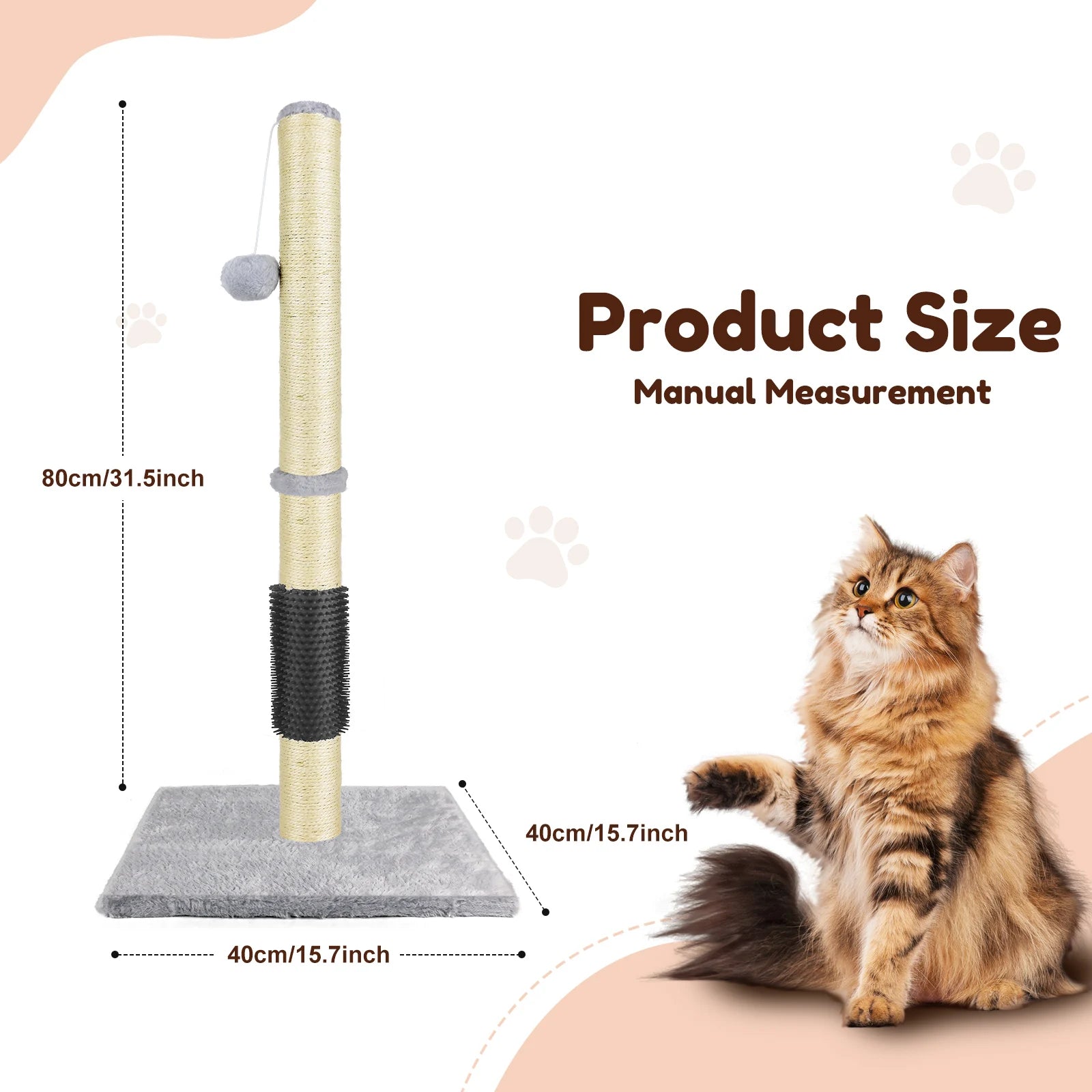 Basic Cat Tree Scratching Post 40cm or 80cm with Plush Ball Sisal Activity Centre for Cats
