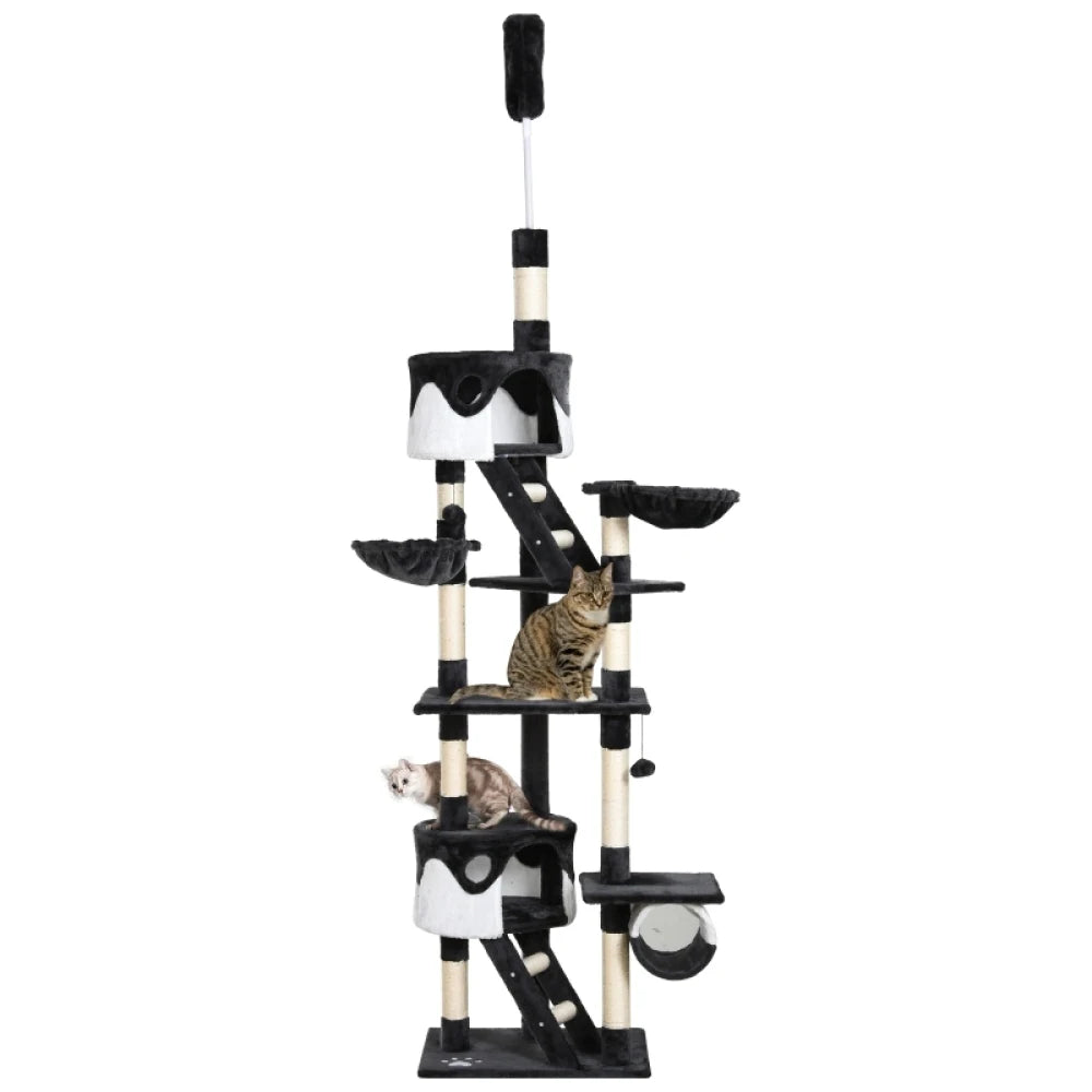 Floor to Ceiling Cat Tree 240-260cm Adjustable Sisal Wrapped Multi-Level White for Indoor Cats