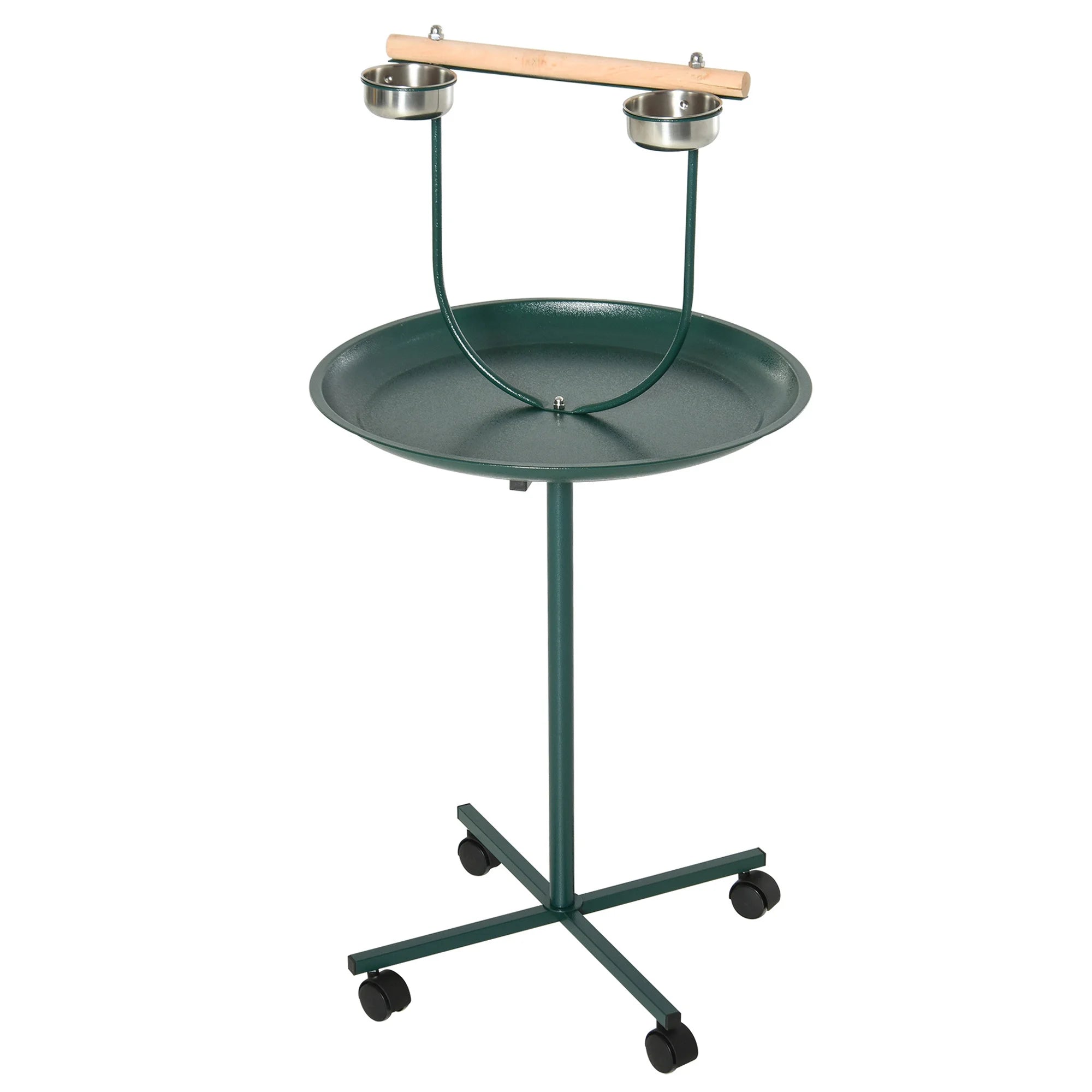 Bird Perch Stand T-Stand with Wheels Food and Water Bowls and Wood Perch for Small and Medium Birds