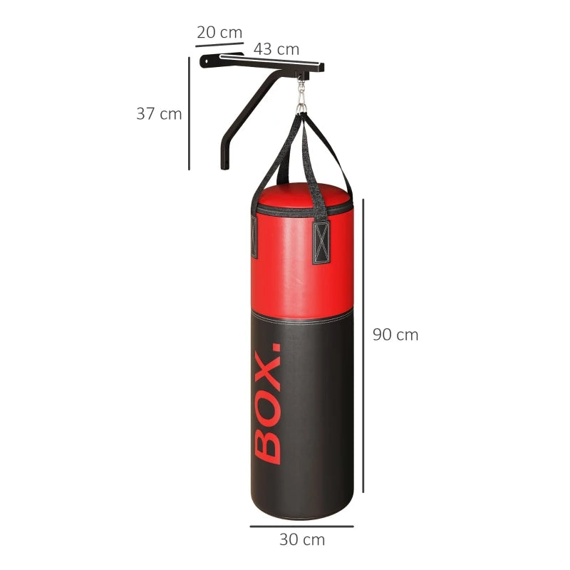Unfilled Punching Bag Set with Wall Bracket Boxing Gloves Hand Wraps 360° Swivel Hook 90cm for Home Training