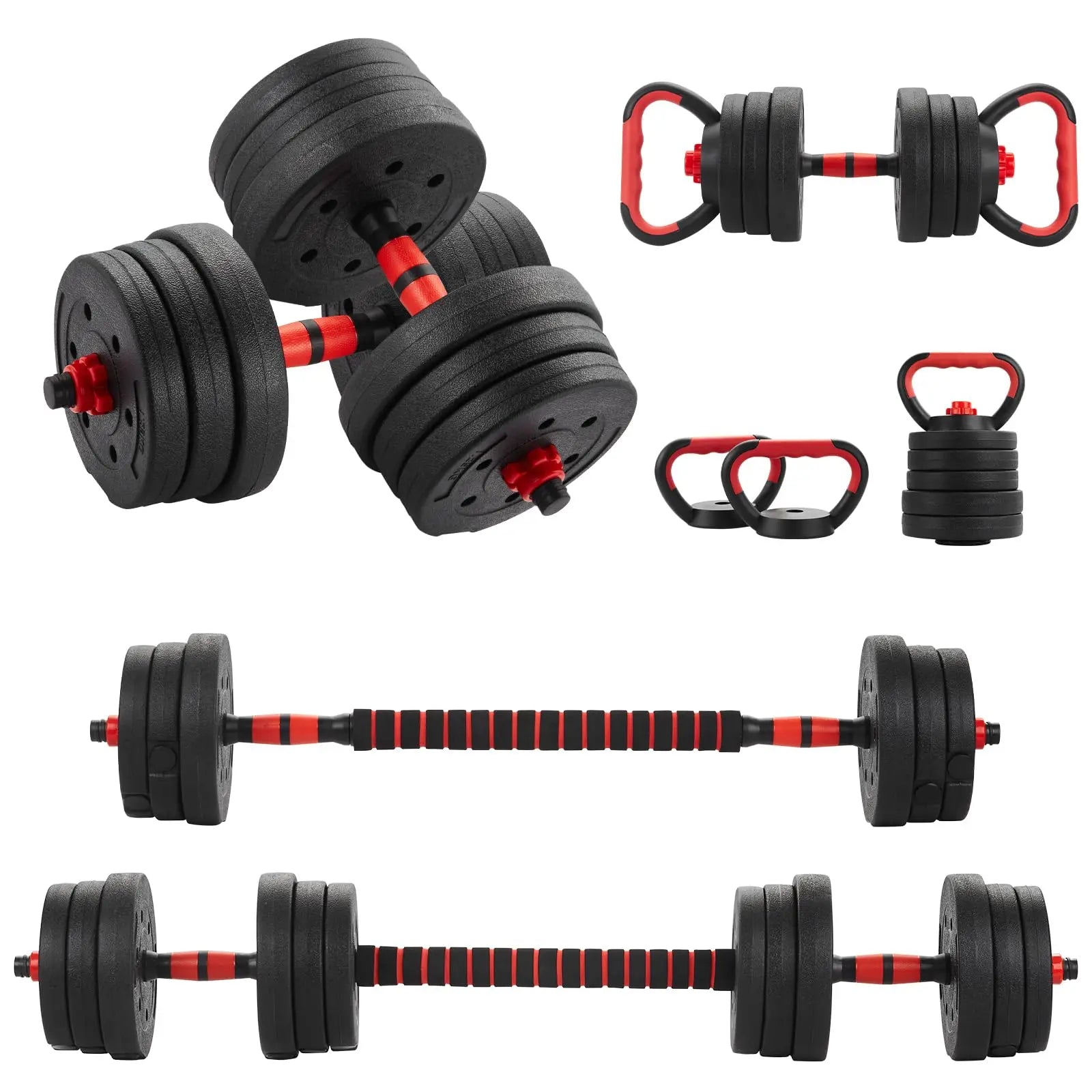 6 in 1 Adjustable Dumbbell Barbell Set 30KG 20KG 15KG Kettlebell Push-Up Rack for Home Fitness Strength Training