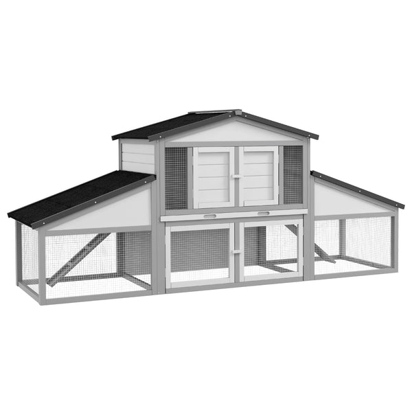Large Rabbit Hutch with Run 2 Tier Elevated House Steel Wire Run Ramp Lockable Doors and Slide Out Tray Grey