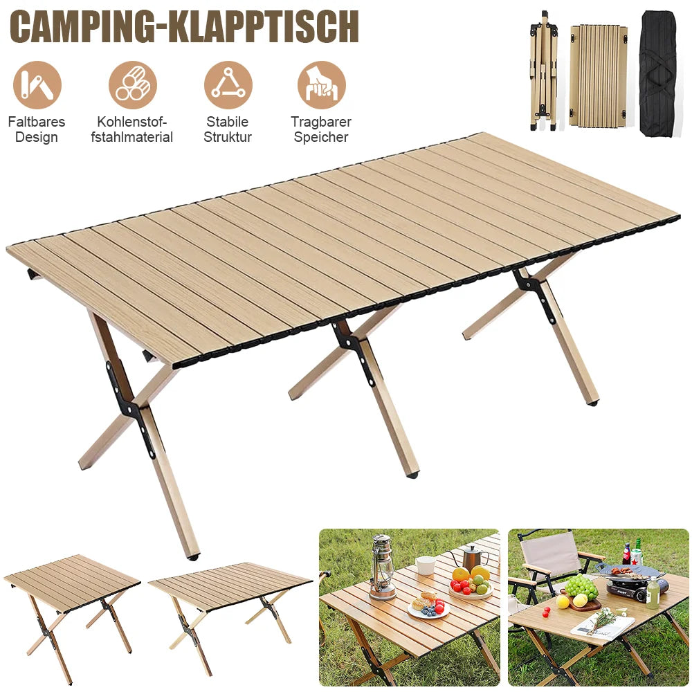 Folding Camping Egg Roll Table Carbon Steel Outdoor Portable Picnic Coffee Table with Storage Bag Small Medium Large