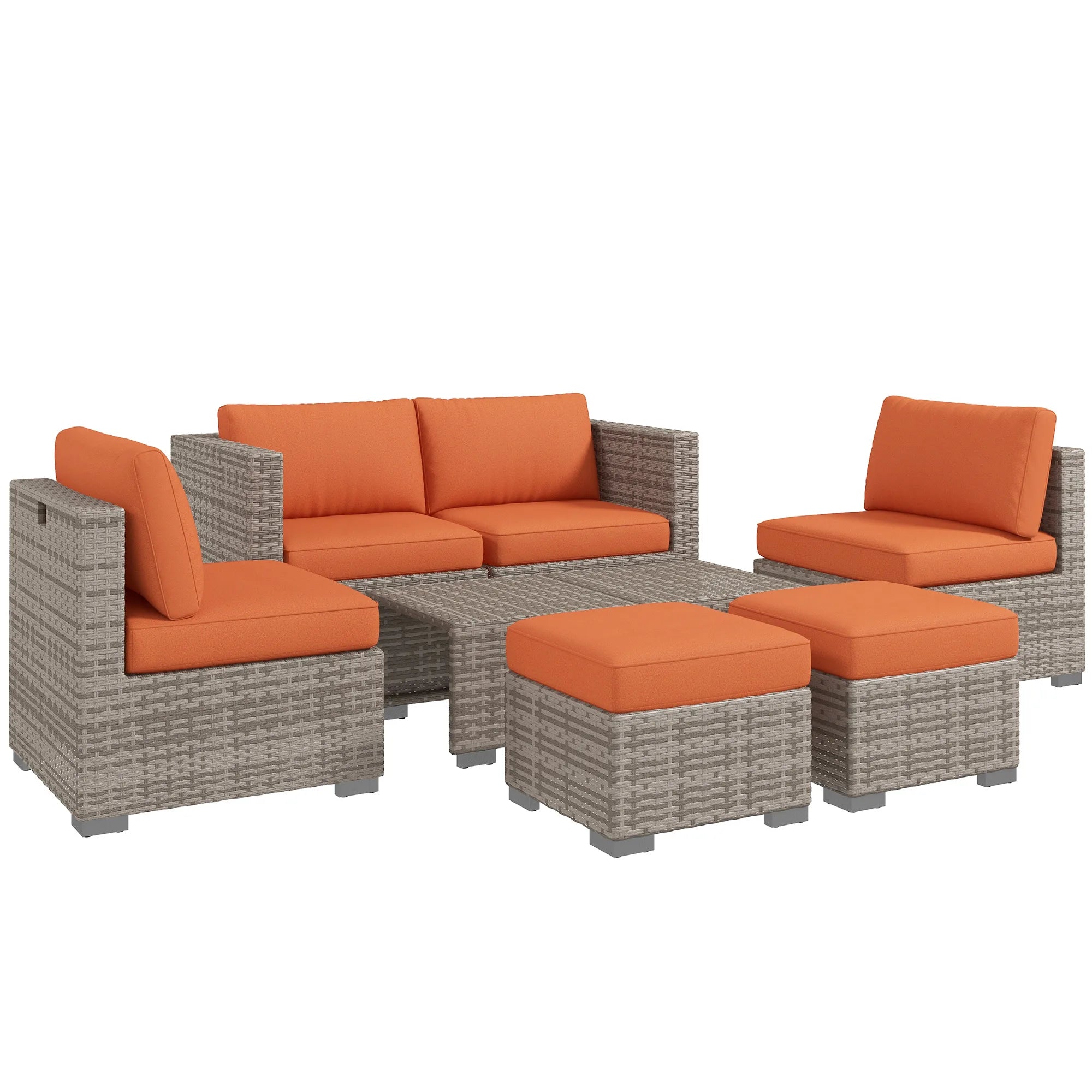 8 Piece PE Rattan Corner Sofa Set with Cushions Footstools and Coffee Tables Space-Saving Design for Garden Patio