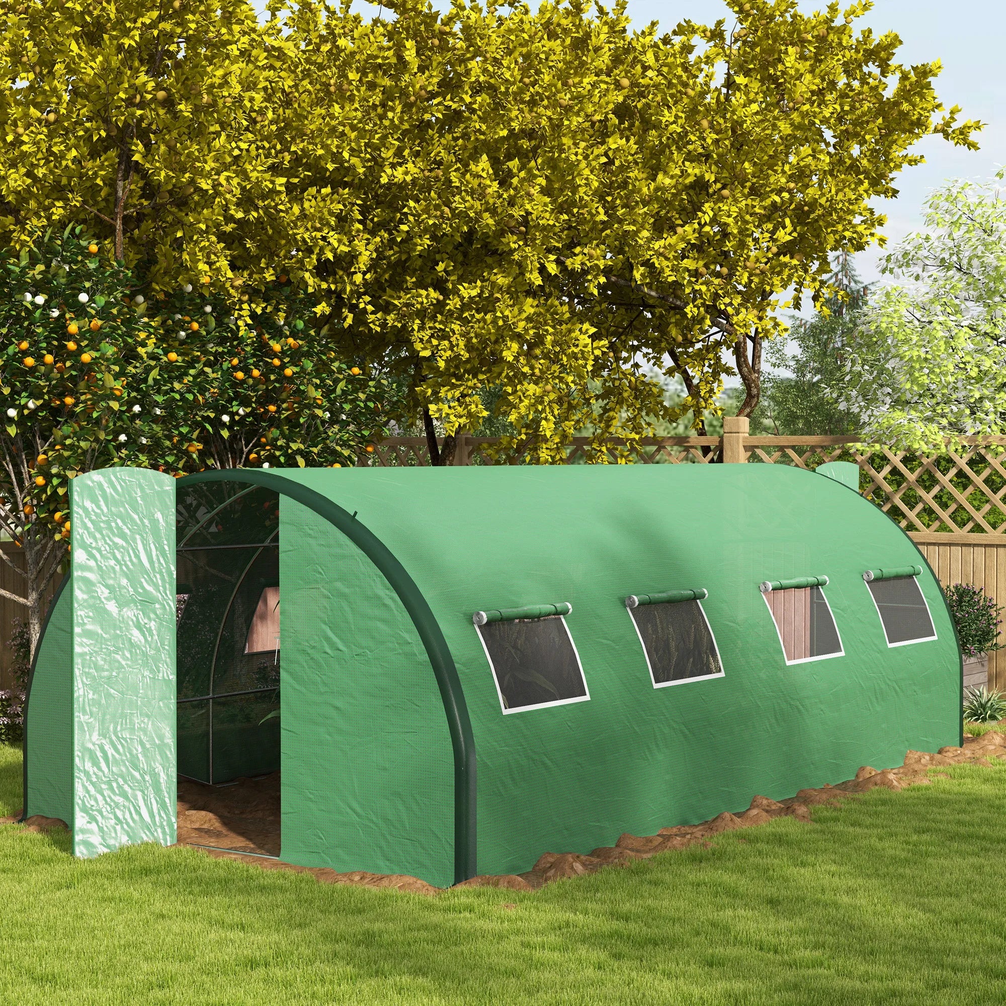6 x 3m Polytunnel Greenhouse with 2 Hinged Doors, 8 Mesh Windows and Galvanised Steel Frame