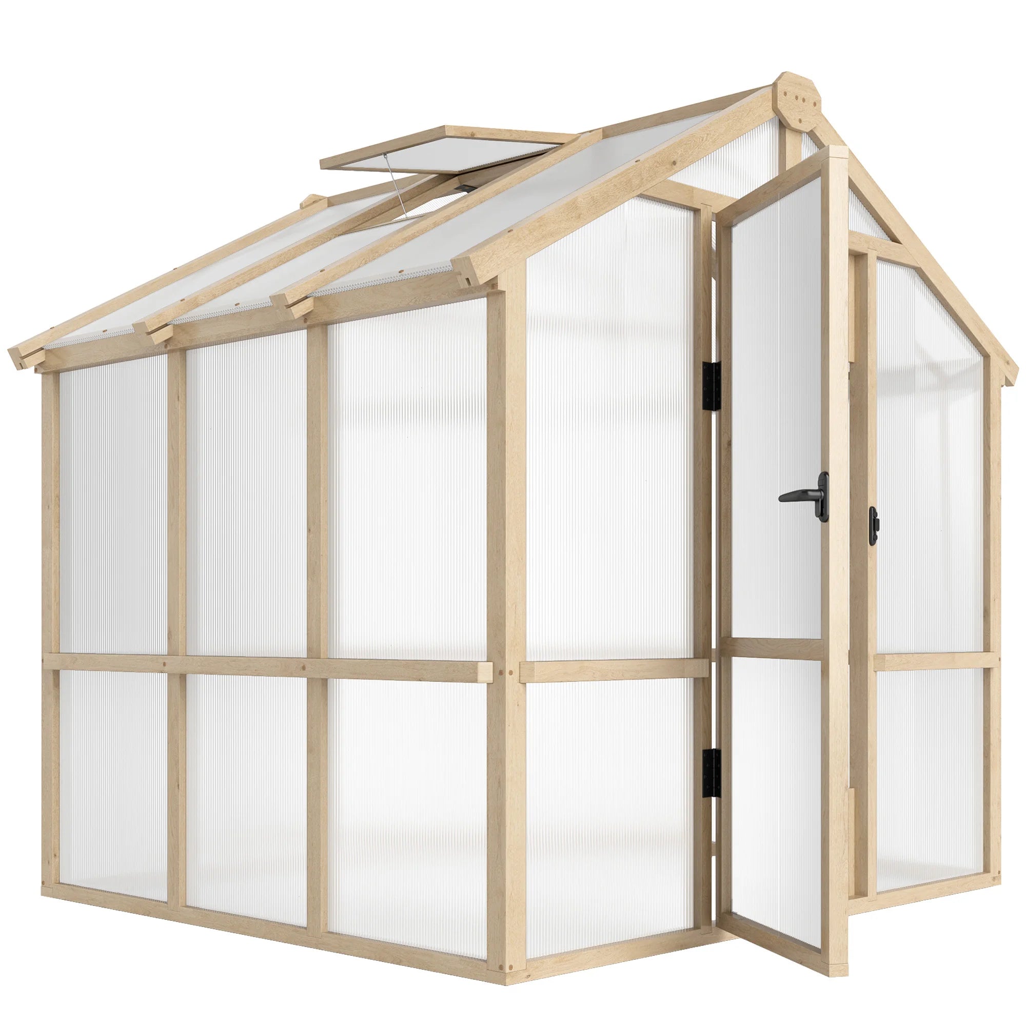 6.6 x 6ft Polycarbonate Walk-In Wooden Greenhouse with Lockable Door and Adjustable Window for Year Round Growing