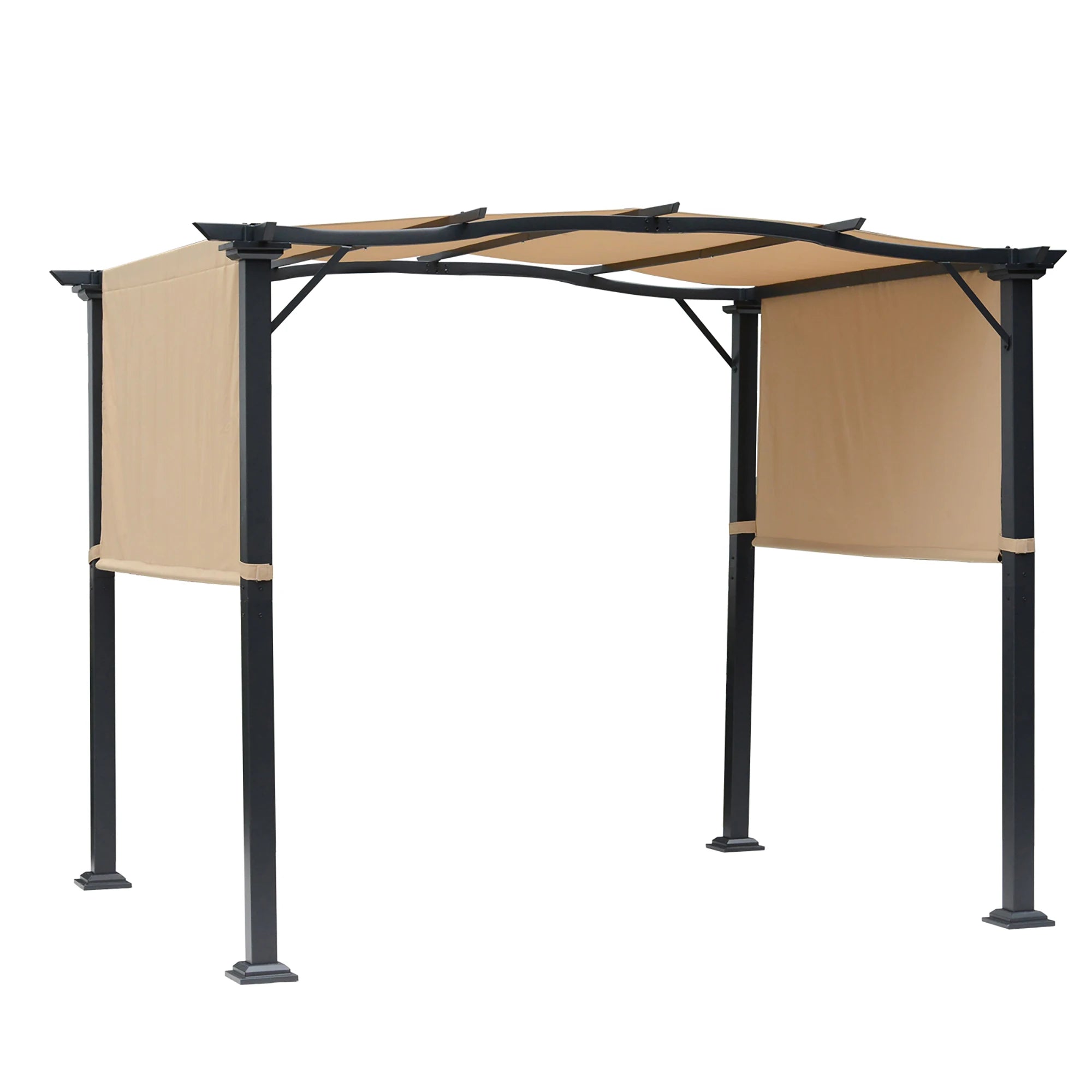 Retractable Pergola with Two Adjustable Side Canopies, UV-Resistant Cover and Powder-Coated Steel Frame