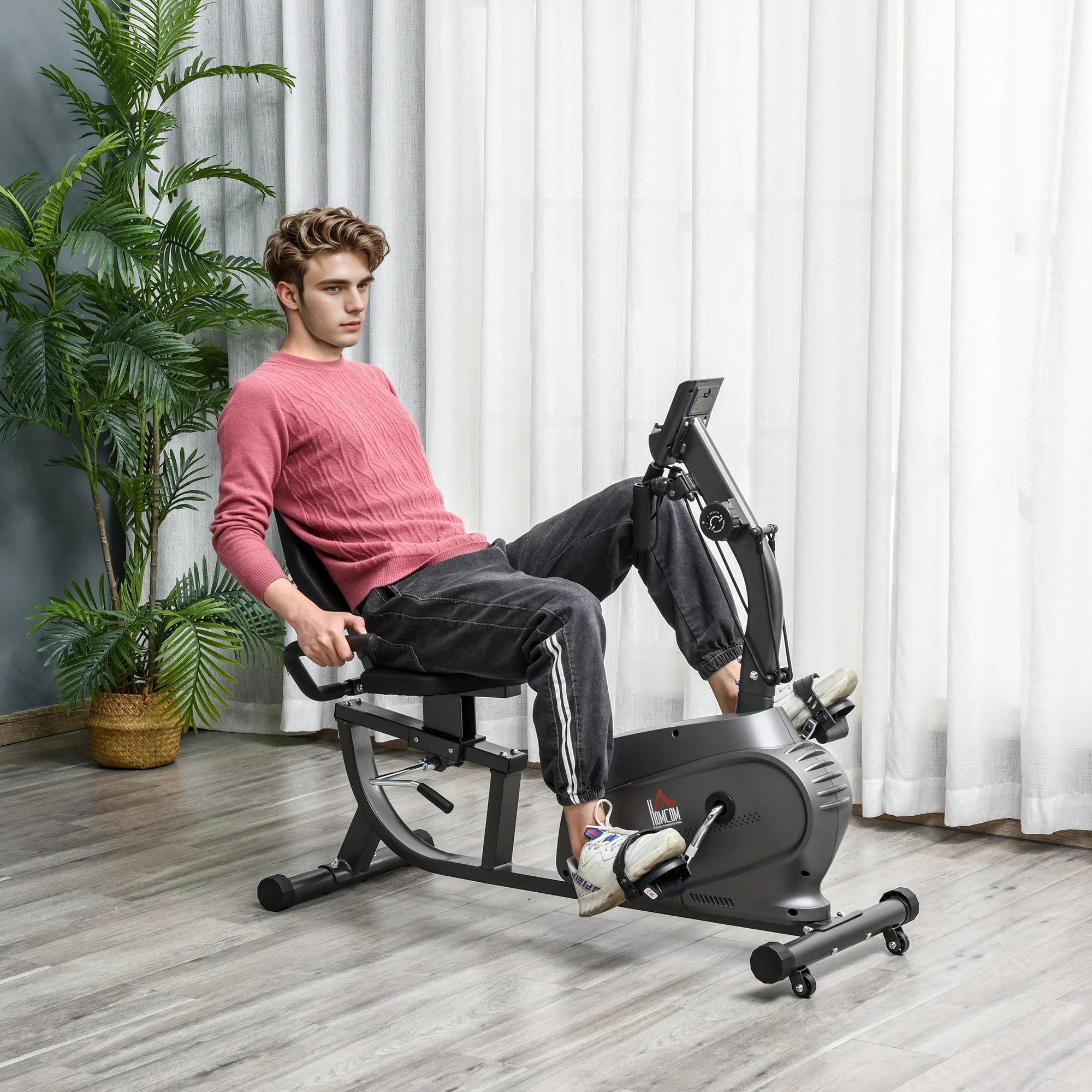Recumbent Exercise Bike 8-Level Magnetic Resistance LCD Monitor Adjustable Seat Pad Holder for Home Office