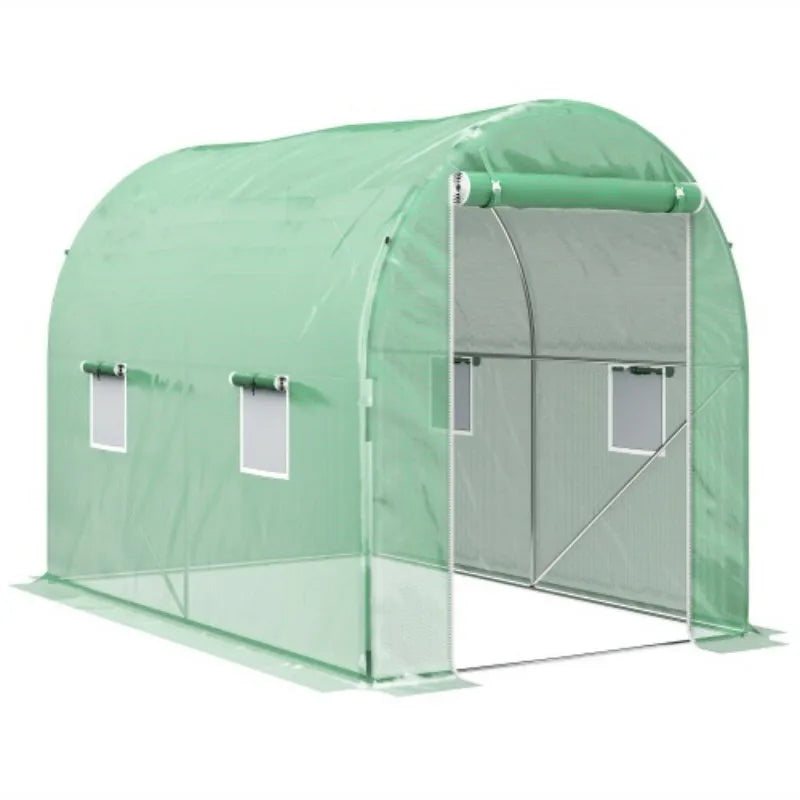 3 x 2m Walk-In Tunnel Greenhouse with Roll-Up Door, Mesh Windows and Galvanised Steel Frame
