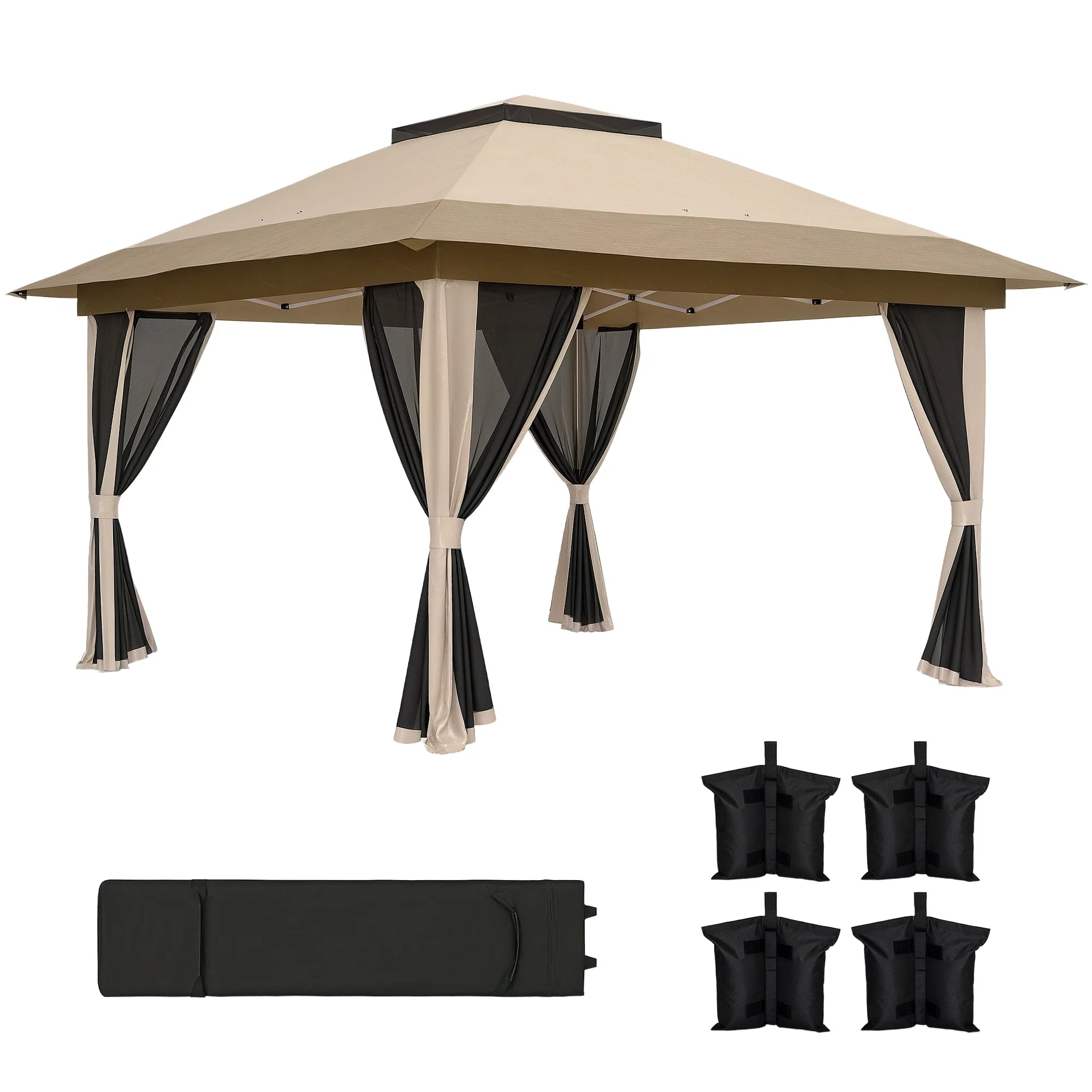 3.6 x 3.6m Pop Up Gazebo with Mesh Sides UPF50+ Canopy Adjustable Height Party Tent with Carry Bag and Sand Bags