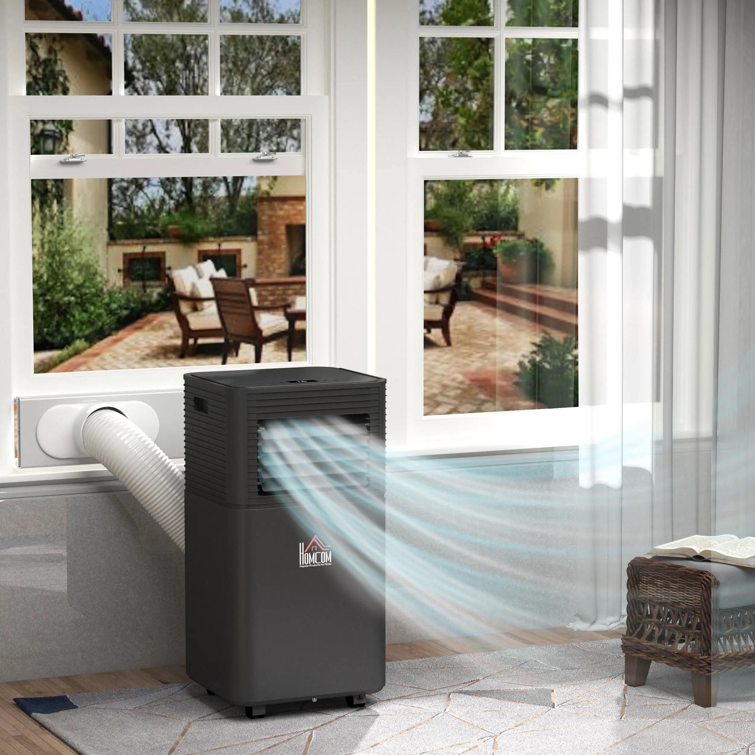 7000 BTU Portable Air Conditioner 4 Modes 24hr Timer LED Display Remote Control Dehumidifier for Home Office Black