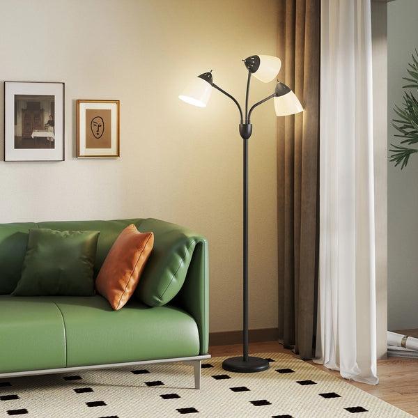 Industrial Arc Tree Floor Lamp with 3 Adjustable Heads, Black