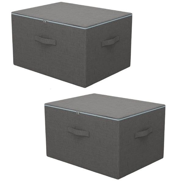 Set of 2 Storage Boxes with Lids 40L 45x35x26cm Double Ended Zip Foldable Stackable Nylon Organisers