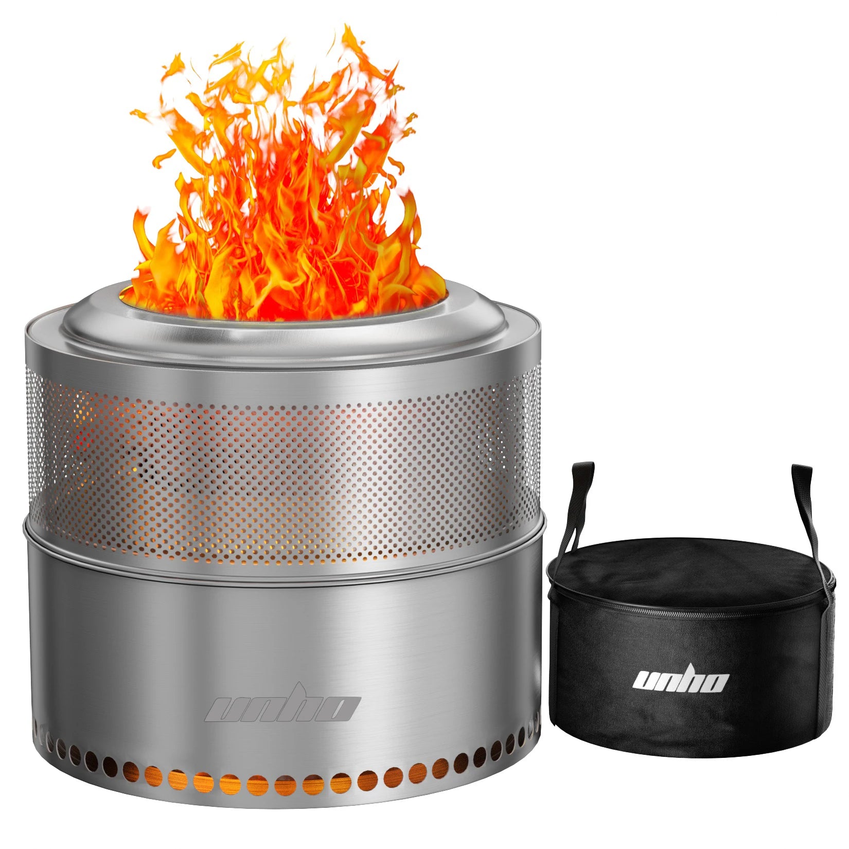 Large Stainless Steel Wood Burning Fire Pit Smokeless Outdoor Camping Firepit with Carry Bag