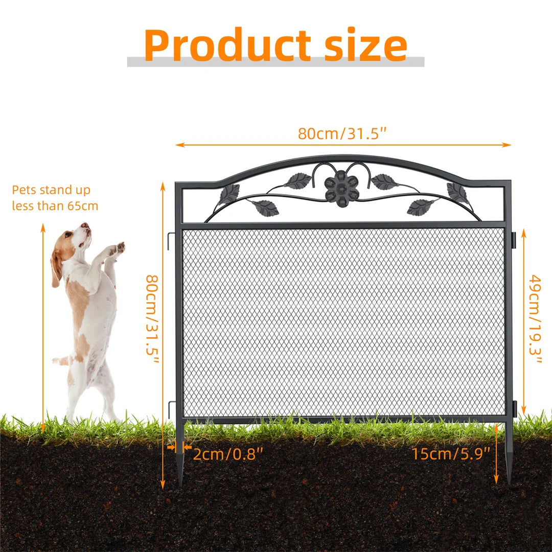 BINGOPAW 5 Panel Heavy Duty Metal Decorative Garden Fence Dog Playpen Animal Barrier Indoor Outdoor Black