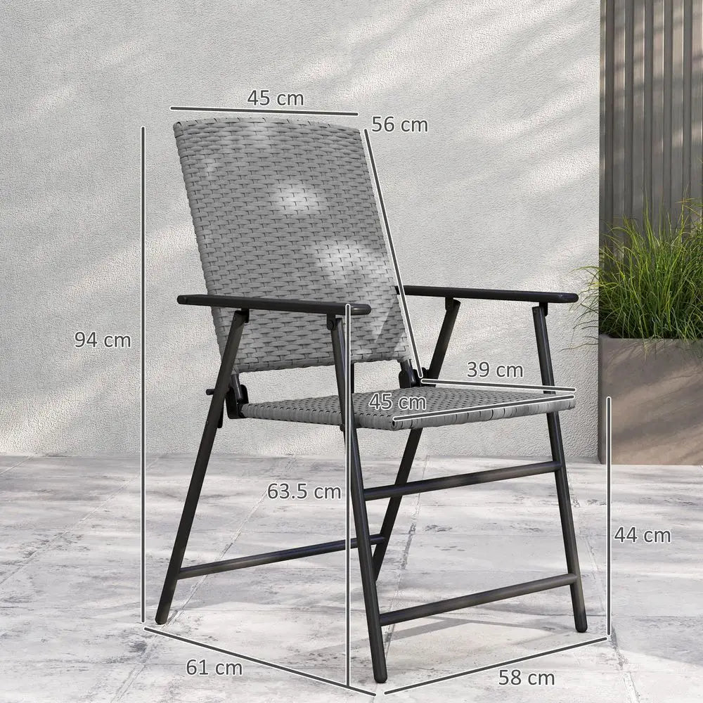 Set of 2 Folding PE Rattan Garden Dining Chairs with Armrests High Back Steel Frame 58x61x94cm Outdoor