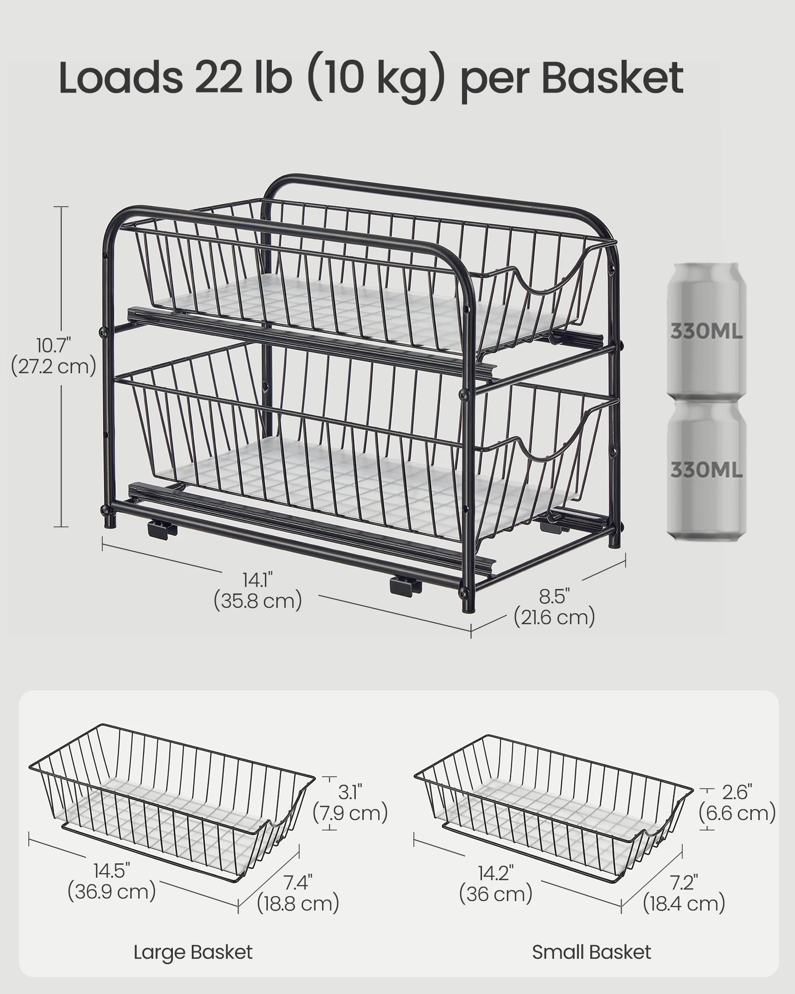 2 Tier Under Sink Organiser with Sliding Drawers Stackable Kitchen Cabinet Storage Rack