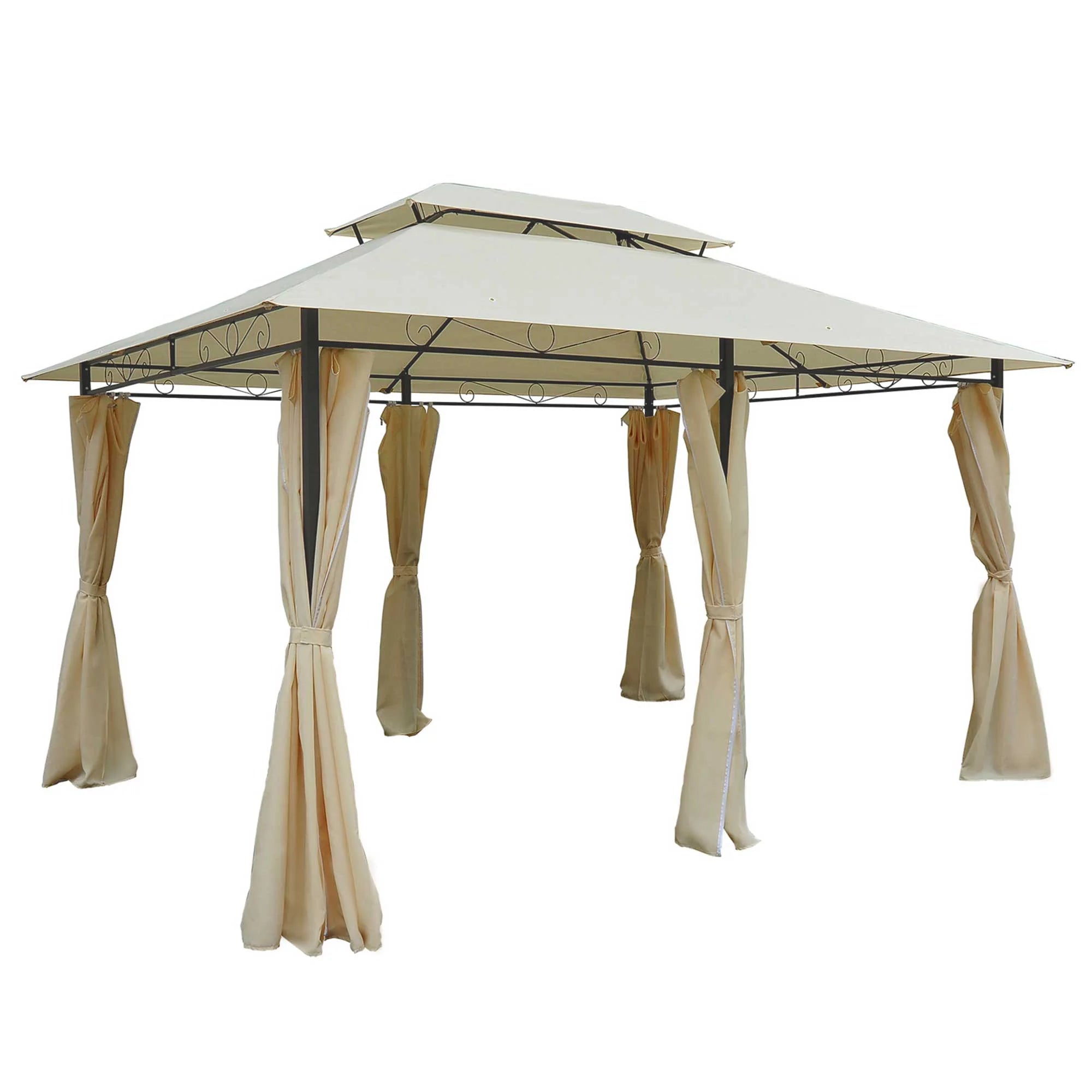 4 x 3m Garden Gazebo with Double Roof, UV-Resistant Curtains, Drainage Holes and Steel Frame