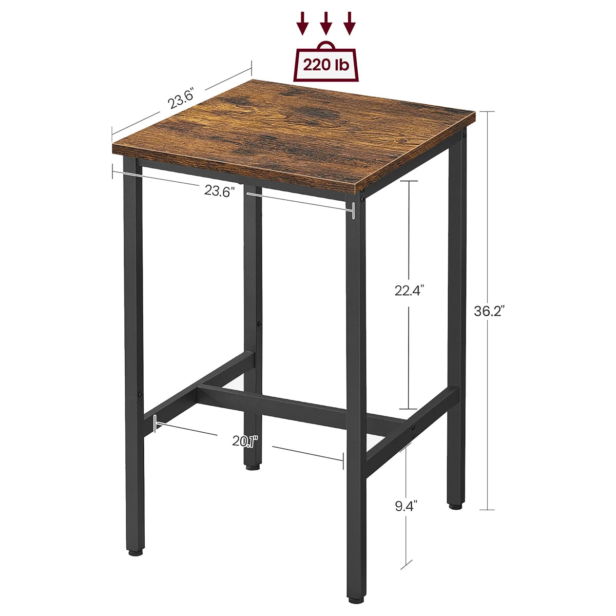 Square Breakfast Bar Table Tall Kitchen Bar Table with Steel Frame