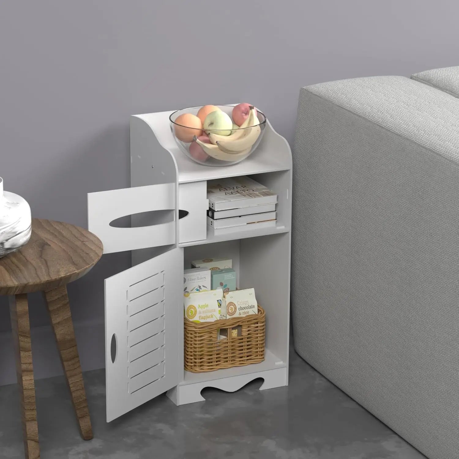 White Waterproof PVC Bathroom Storage Cabinet with Door and Shelves | Freestanding Floor Unit for Bathroom Kitchen Laundry