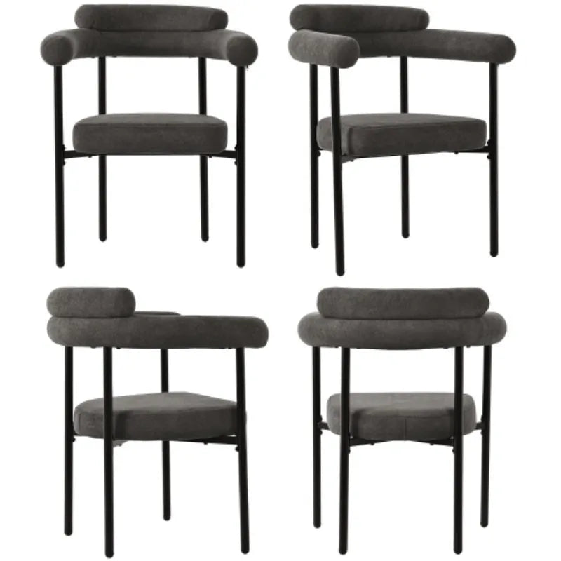 Set of 4 Cream Velvet Dining Chairs with Armrests | Upholstered Ergonomic Dining Armchairs Multiple Colours
