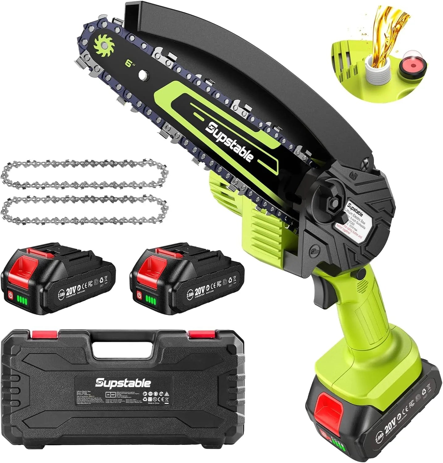 6 Inch Mini Chainsaw 900W Cordless 2x2000mAh Batteries Oiler Lightweight 2 Year Warranty for Garden DIY Camping