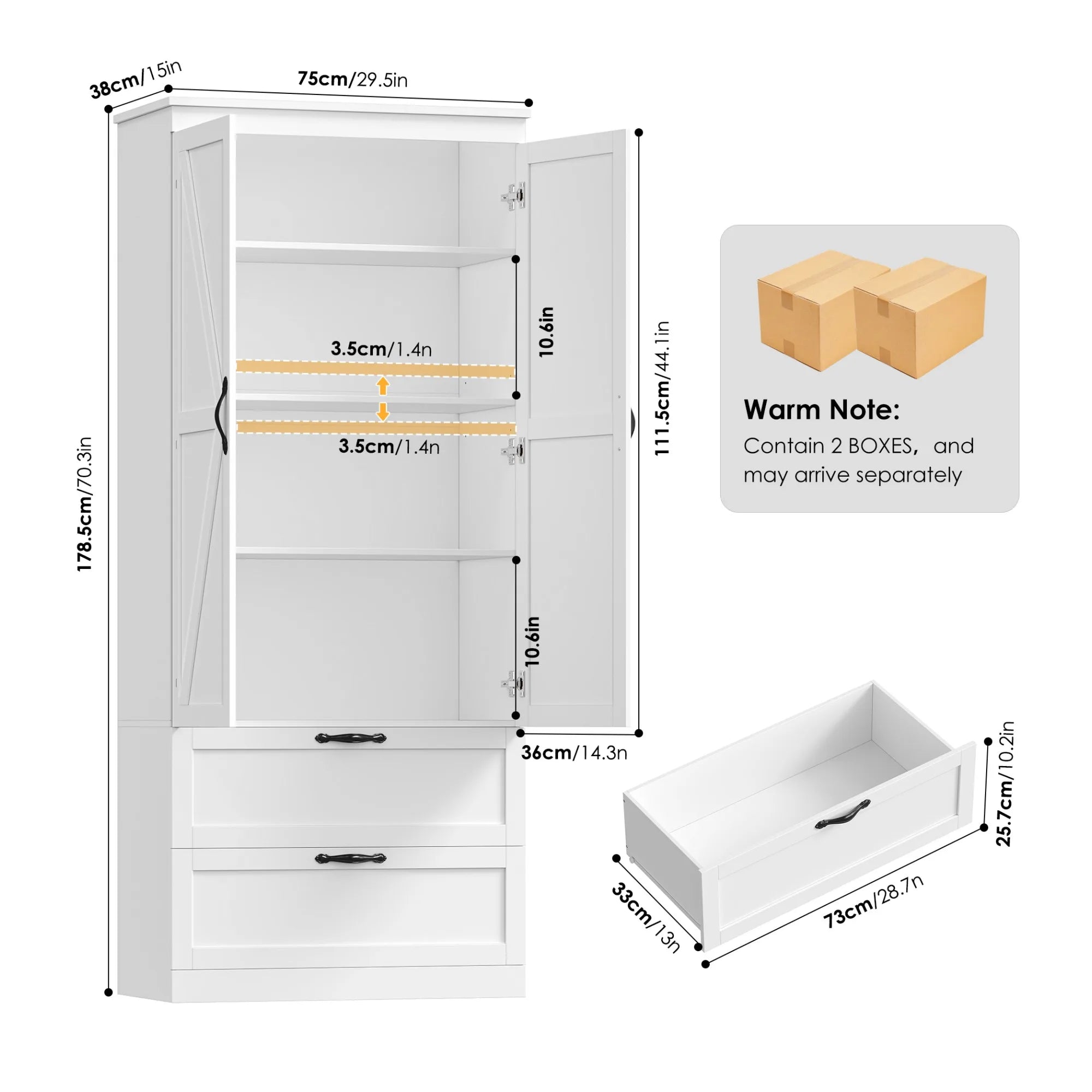 Kitchen Storage Cabinet with 2 Doors and Drawers Modern Buffet Sideboard with Adjustable Shelves