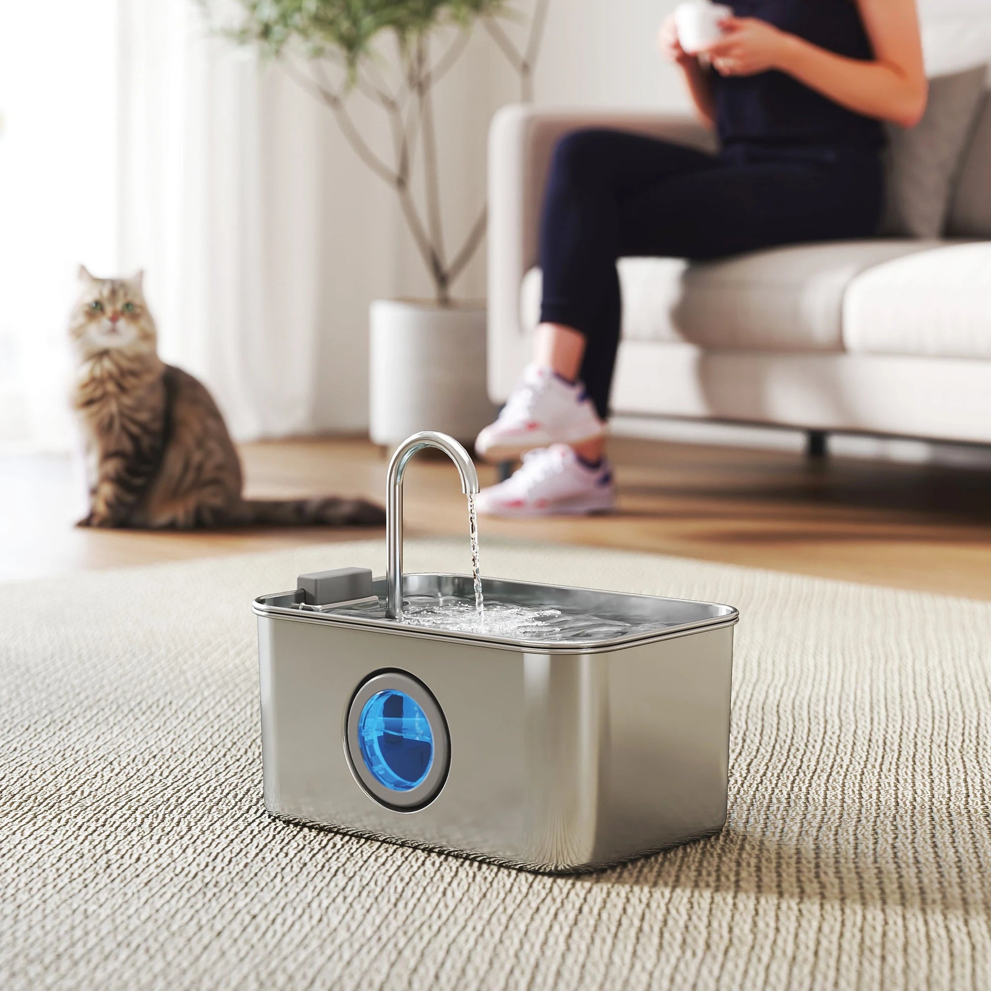 3.2L Cat Water Fountain Stainless Steel Ultra-Silent Drinking Fountain with Filter and LED Water Level Window
