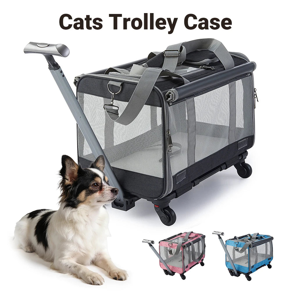 Airline Approved Pet Carrier with Detachable Wheels Soft Lined Rolling Carrier for Cats Dogs Travel