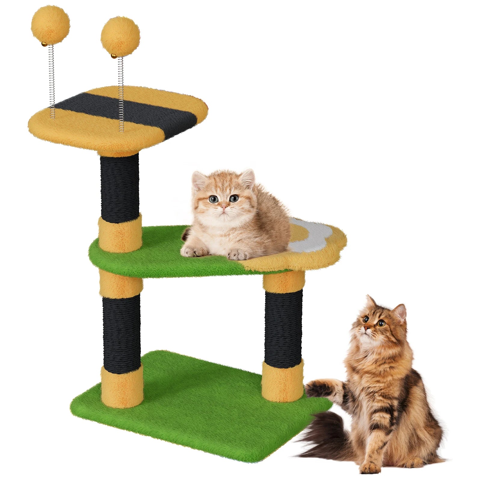 Dogat Cat Tree Bee Hive 79cm Cat Tower Scratching Post Plush Perch Removable Cushions Dangling Toy