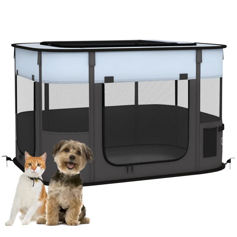 Foldable Dog Playpen with Storage Bag 84x64x53cm Ground Stakes for Indoor Outdoor Small Pets